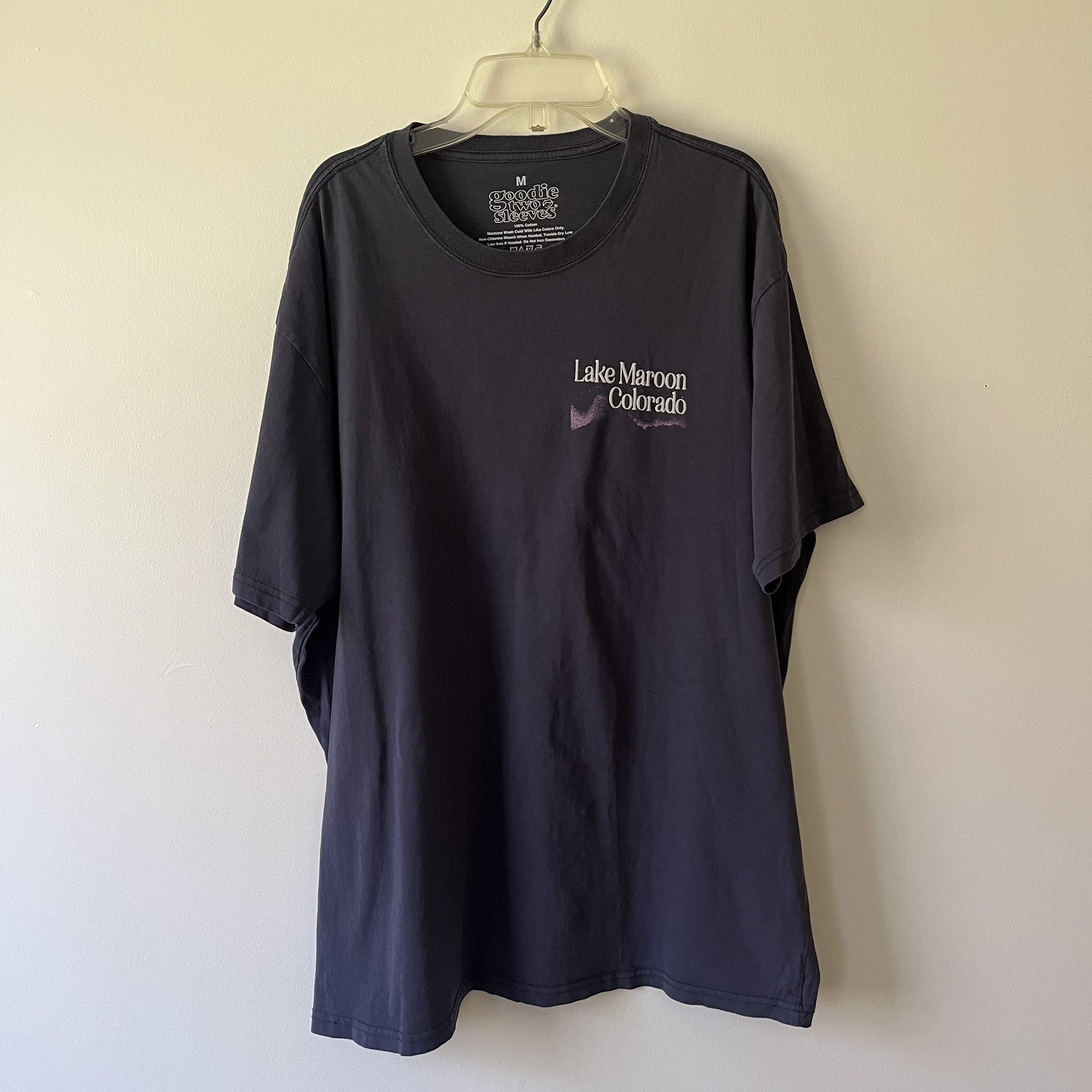 Men's Goodie Two Sleeves Lake Maroon Colorado Graphic T-Shirt Med Blue Gorpcore gallery