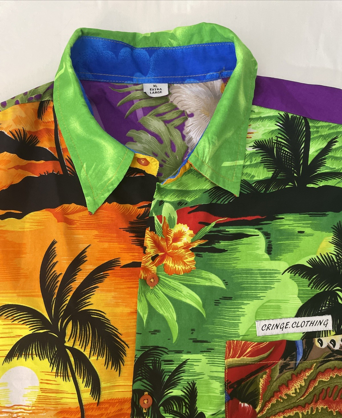 Cringe Clothing Hawaiian Shirt Colourful Palm Tree Island Summer Shirt Size XL gallery