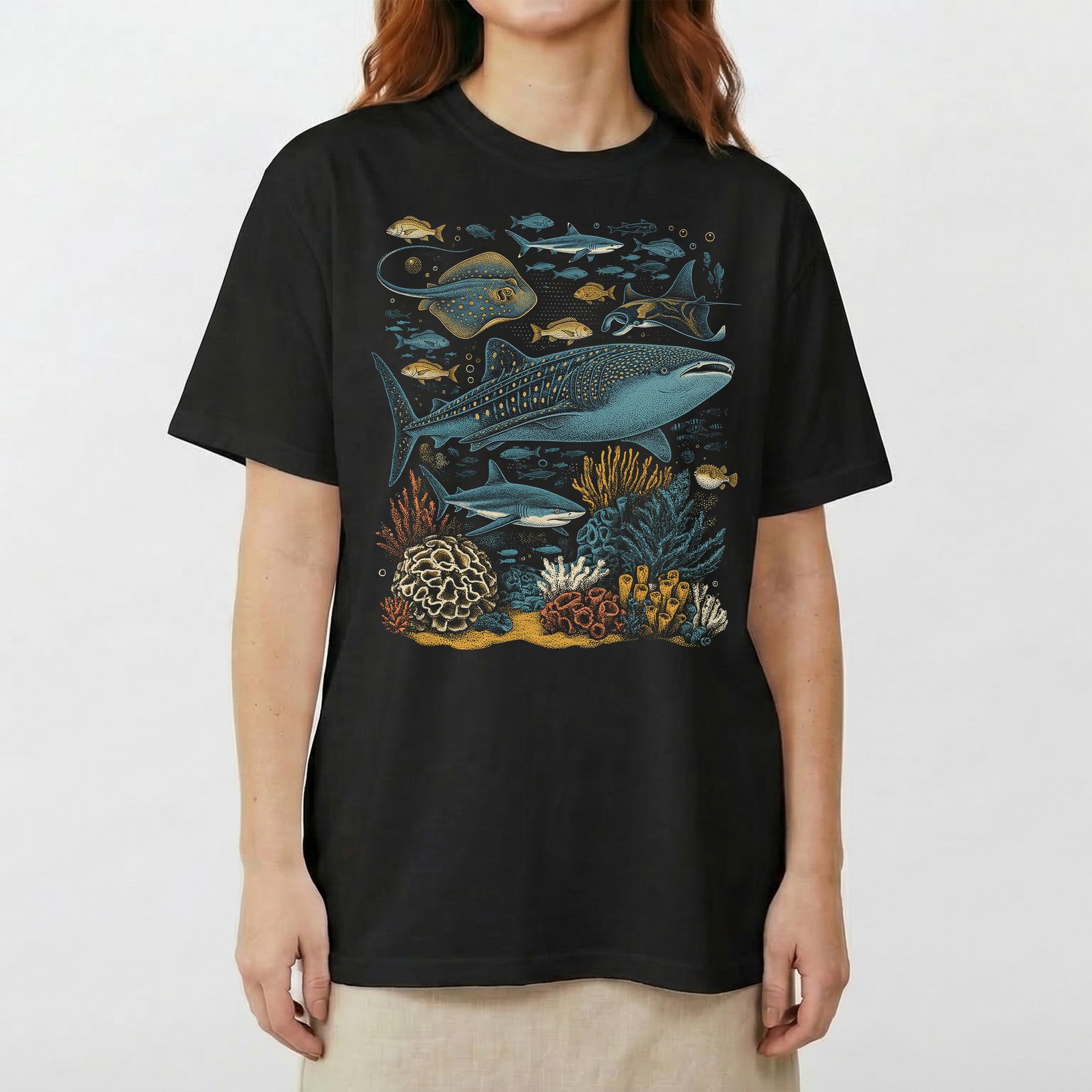 Ocean Sea Life Whale Shark Coral Reef Fish T-Shirt Marine Biology Diver Tee gallery