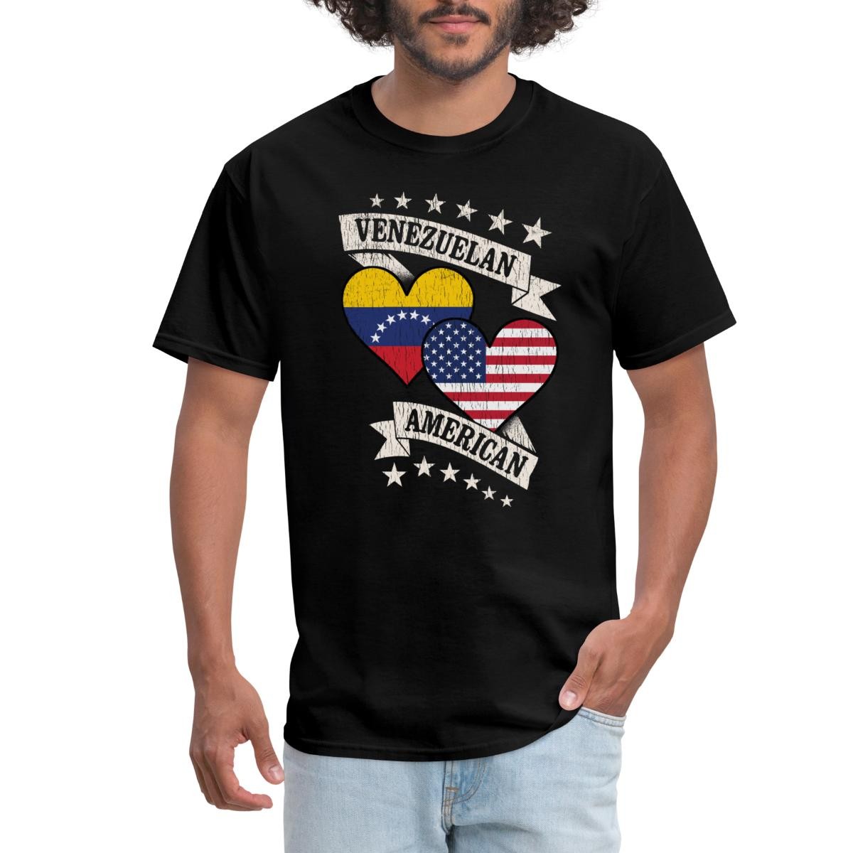Venezuelan American Heart Flags | Venezuela And America Men’s T-Shirt
