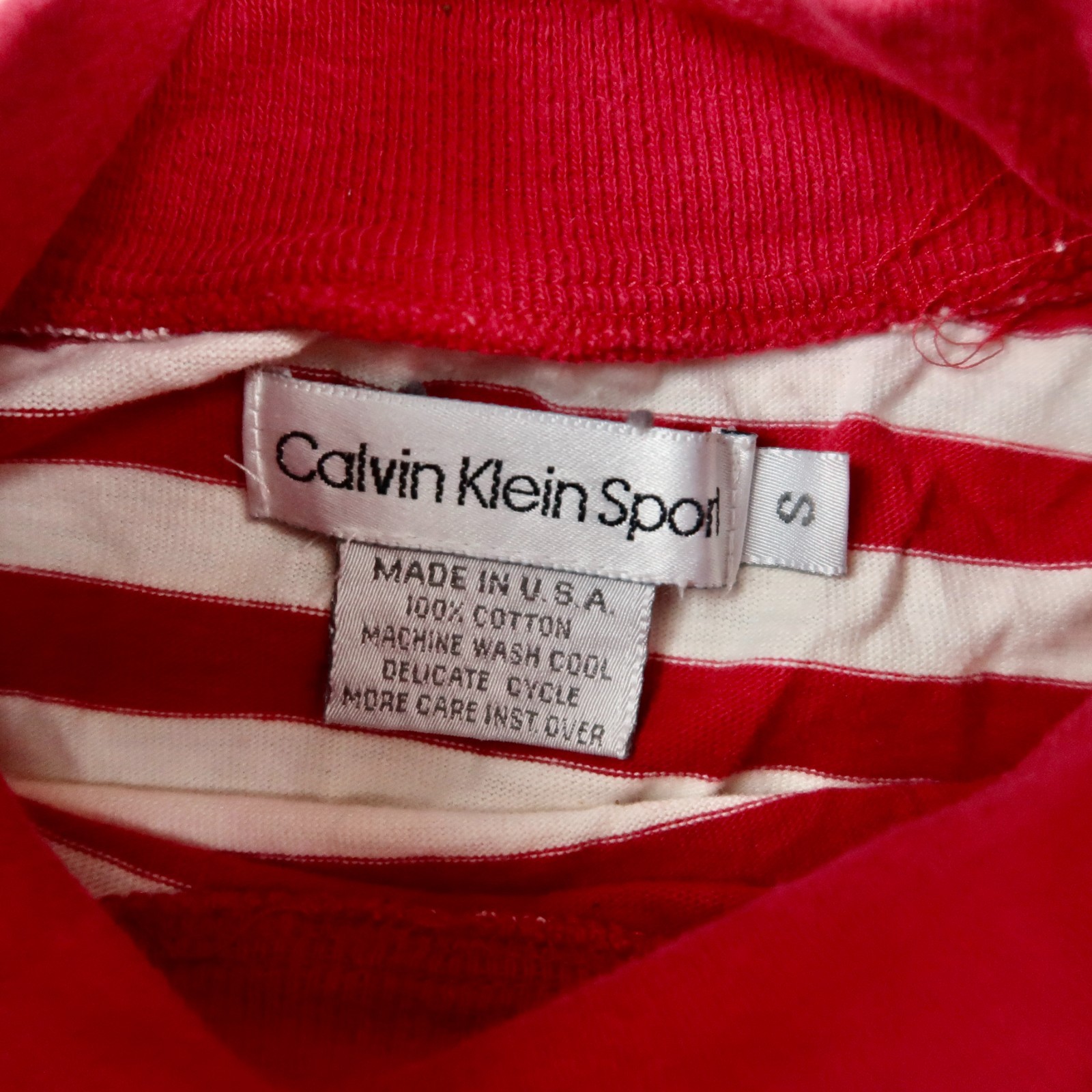 Vintage 90s Calvin Klein Sport Striped T Shirt Size S Small Red Mock Neck USA gallery