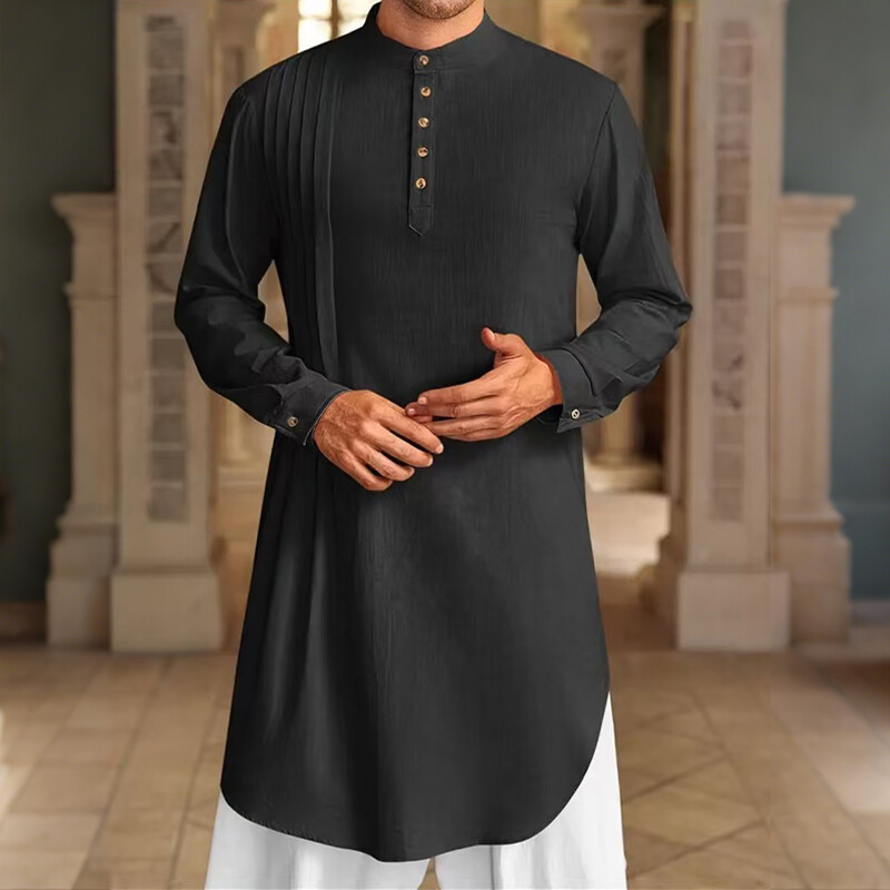 Muslim Men's Button Cotton Linen Shirt Muslim Robe HOT gallery