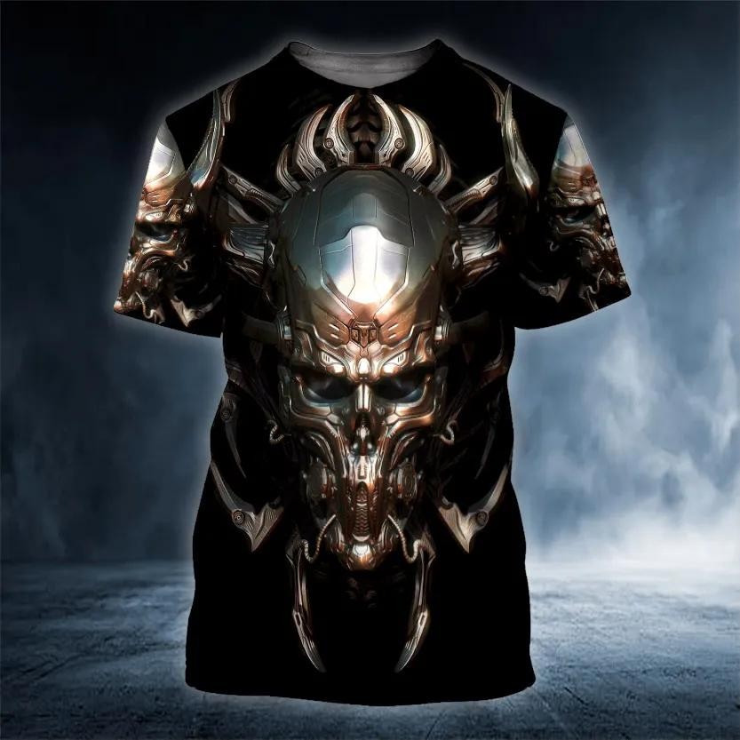 Cyborg Metal Skull 3D T-Shirt Sci-Fi Graphic Novelty Biker Gift for Men Top