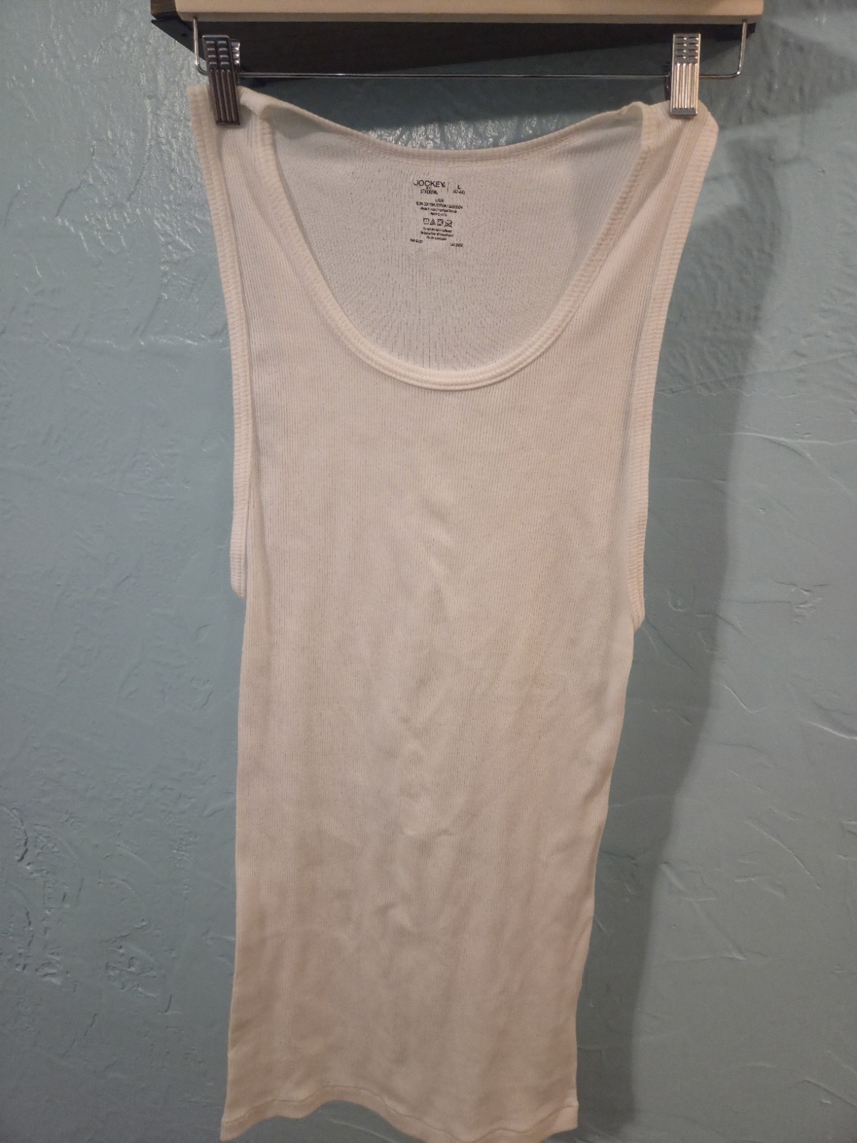 Jockey Men's White Blank Ribbed Knit Wife Beater Tank Top T-Shirt Size (L) 42-44 gallery