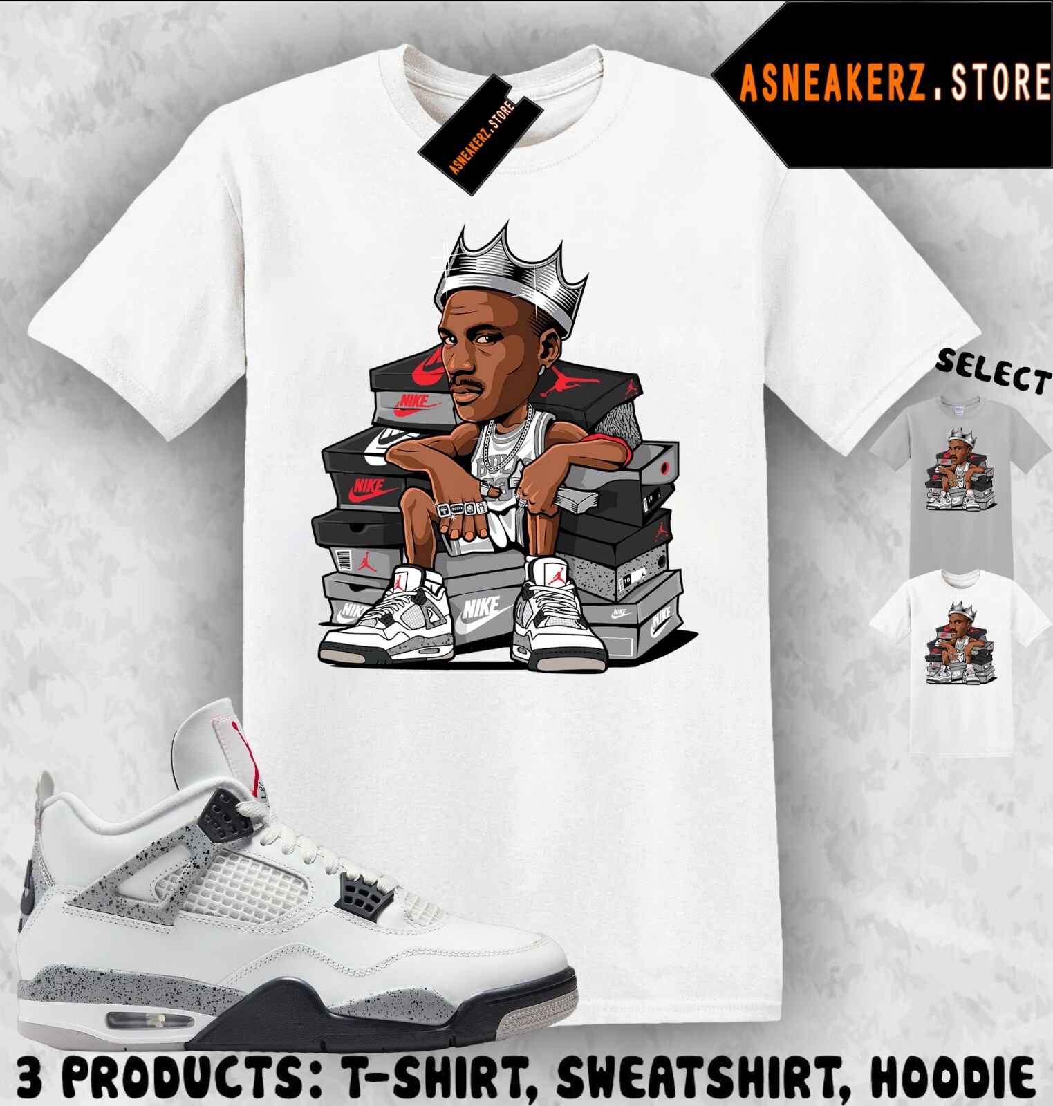 Shirt Matching AJ 4 White Cement 2025 Match Sneaker MJ Sneakerhead King T-Shirt gallery