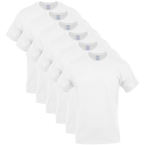 6 Pack Gildan Men’s White T Shirts Crew Style,  Size Medium