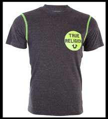 $79 TRUE RELIGION Black HEATHER CREW Short Sleeve Designer Graphic T-shirt NWT