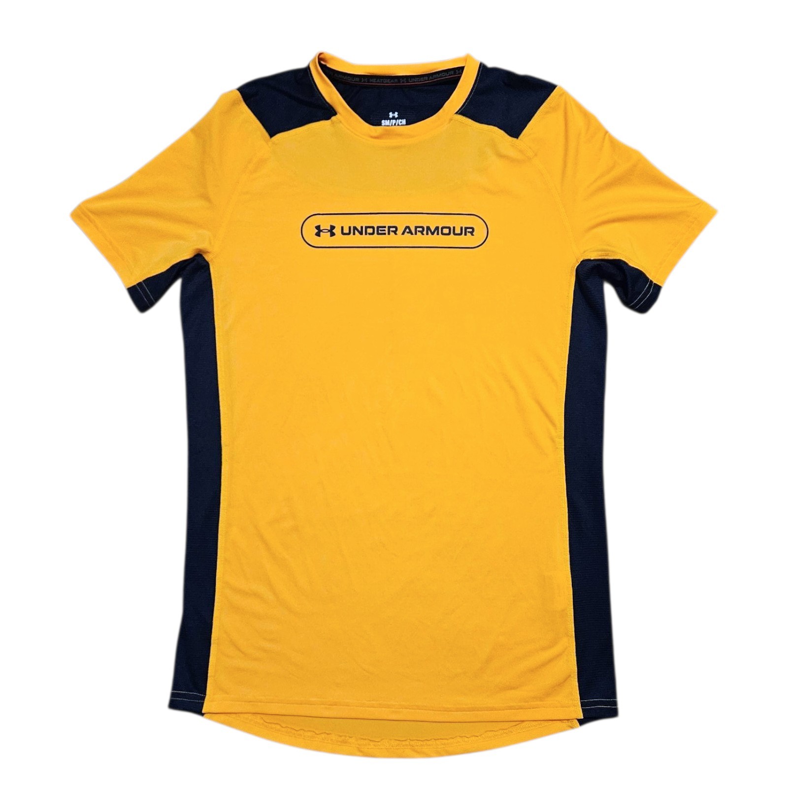Under Armour Fitted Tee Men’s Yellow/Navy HeatGear Vent AMP Sz S Performance Tee