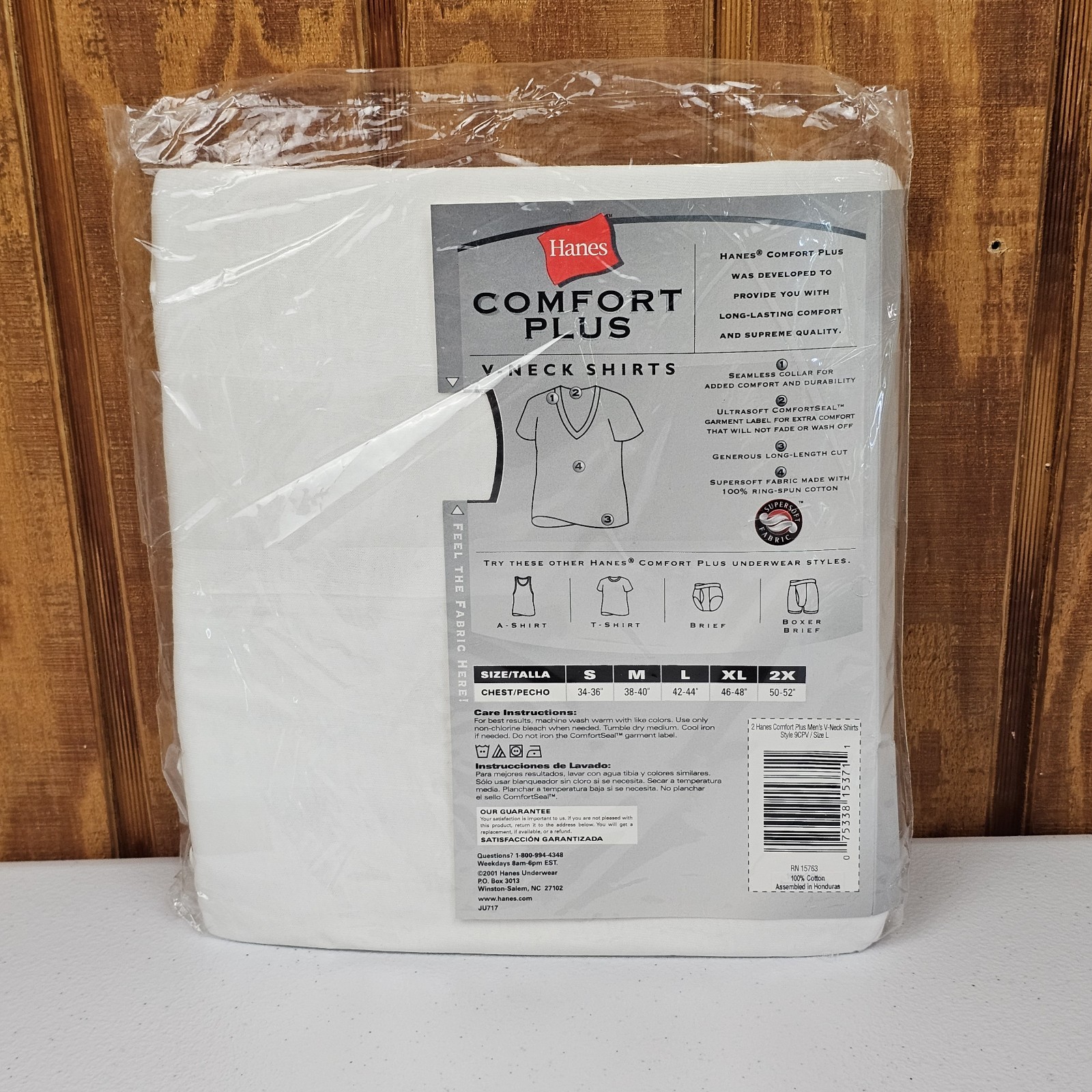 Vintage 2001 Hanes Comfort Plus V-Neck T Shirts Mens Large 2pk White Undershirt gallery
