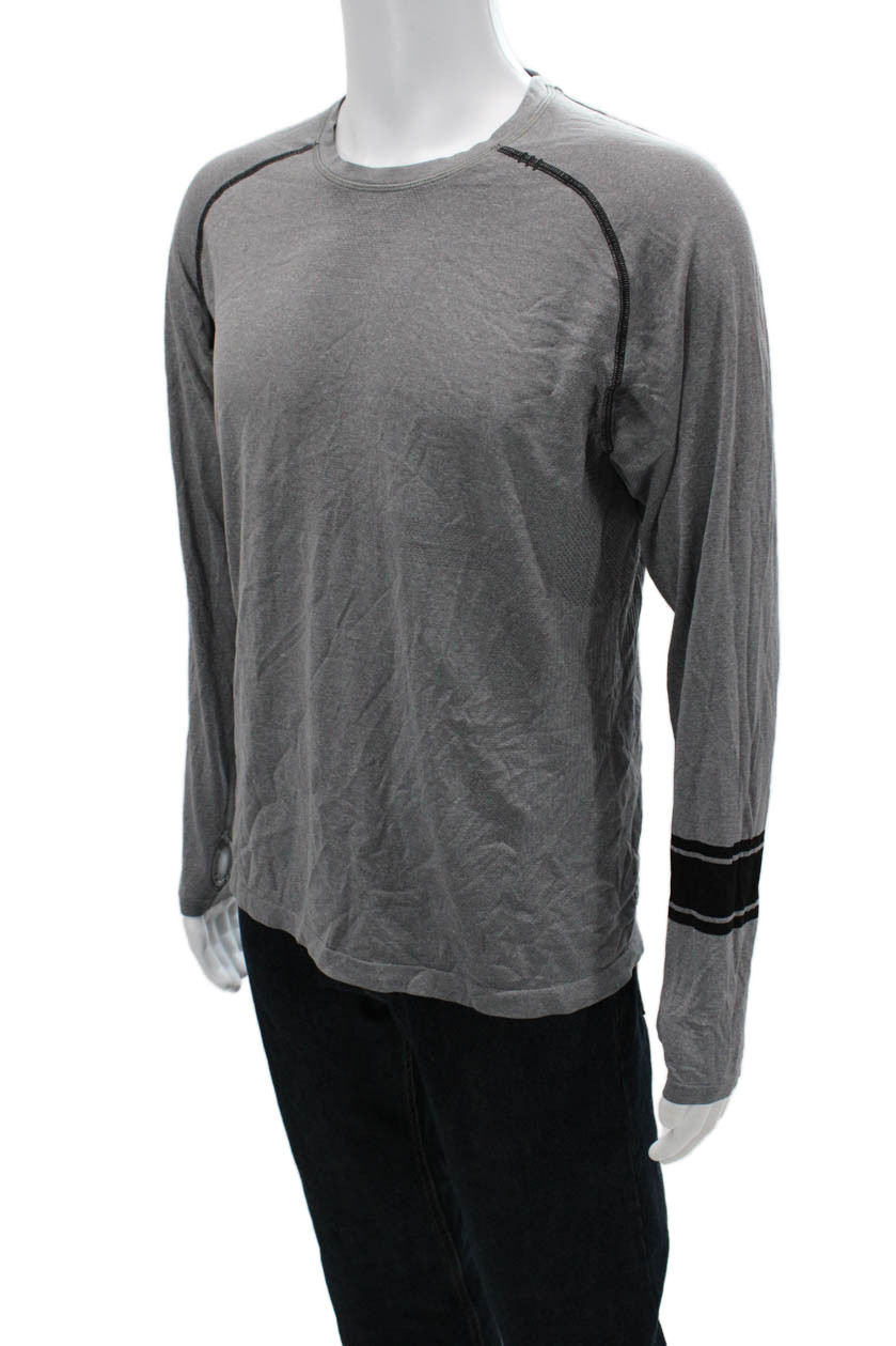 Lululemon Mens Gray Long Sleeve Crew Neck Nylon Blend T-Shirt Size M gallery