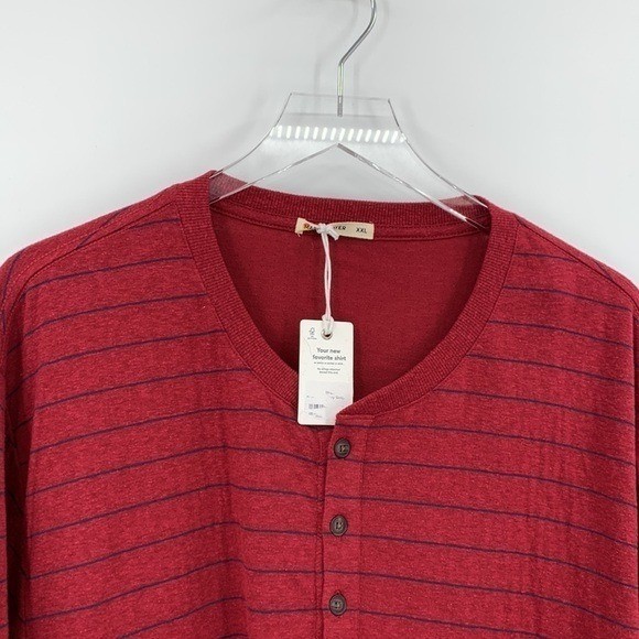 Marine Layer double knit henley stripe shirt wine navy blue rhubarb men new XXL gallery