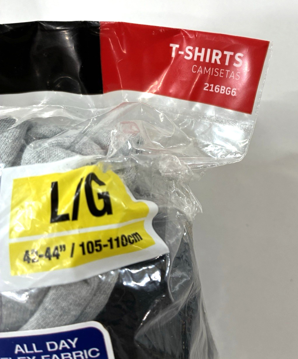 HANES 5 Tagless T-Shirts Size Large 42-44” Gray/Black Wicking Cool Comfort gallery