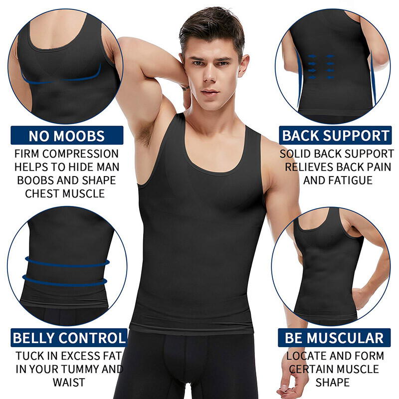 Mens Compression Shirt Slimming Body Shaper Vest Waist Trainer Vests Undershirts gallery