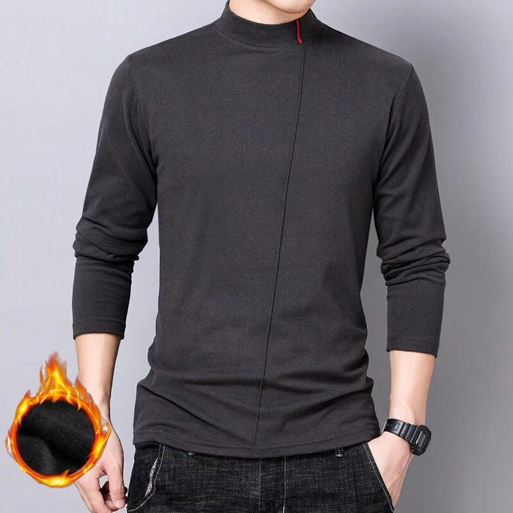 Men's Stand Collar Long Sleeve Business Base T Shirt Double Sided German Velvet gallery