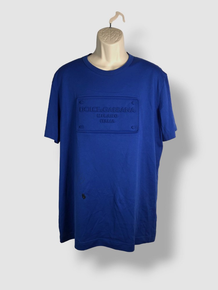Dolce & Gabbana Men’s Blue Embossed Logo Crewneck Short Sleeve T-Shirt Size L