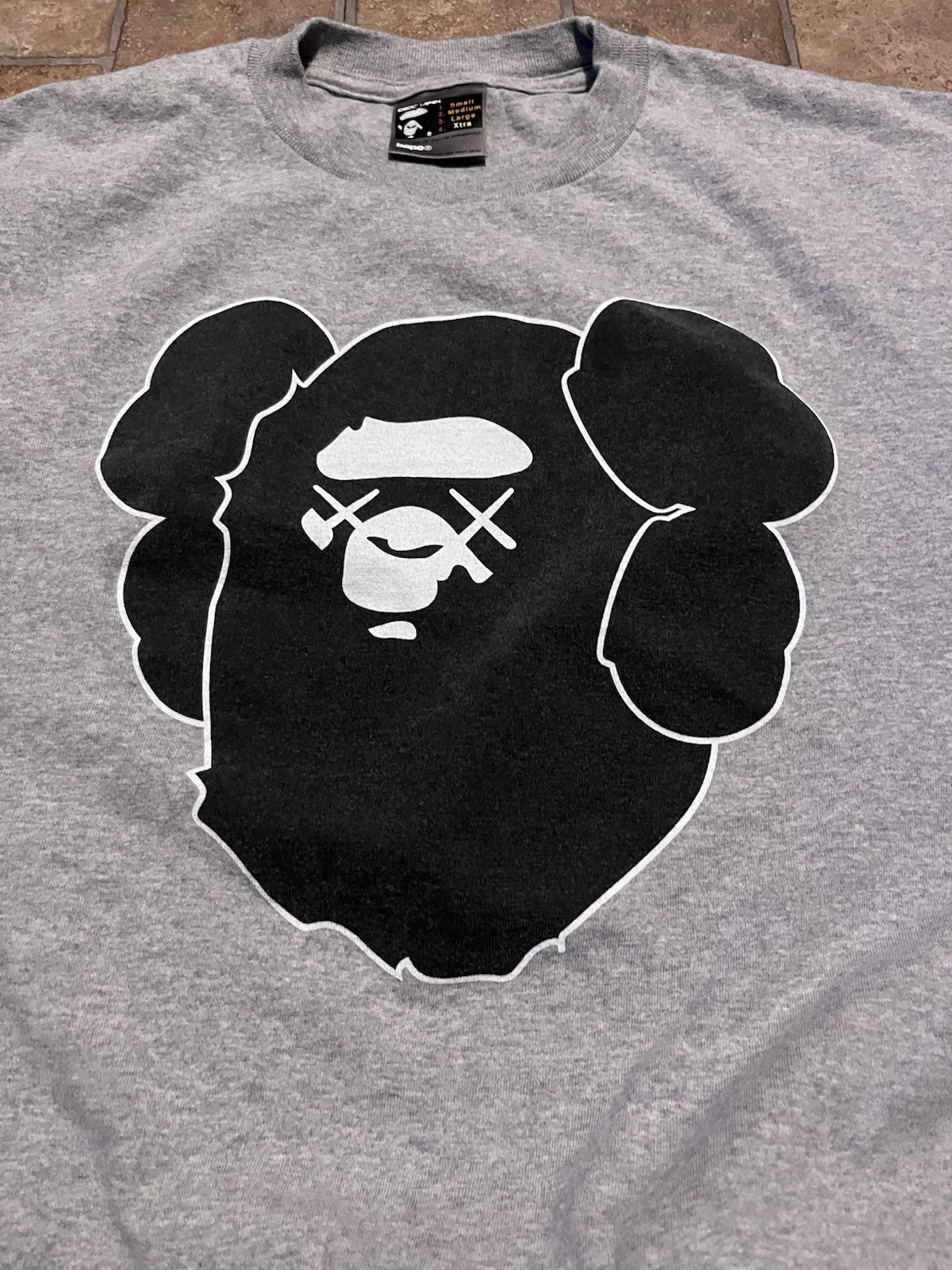 A Bathing Ape BAPE Gray Ape Head Logo Graphic Cotton Knit Tee Crew Neck L gallery