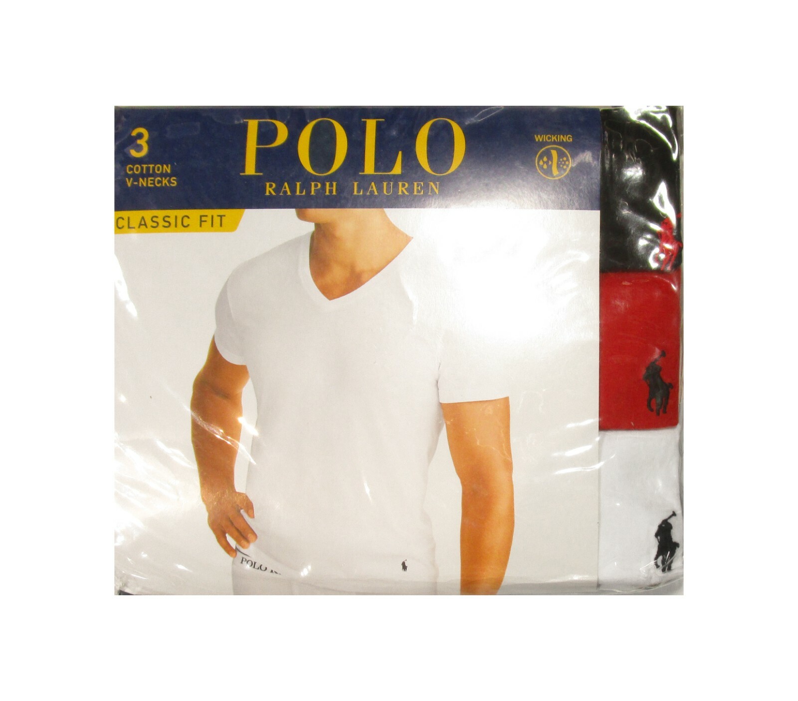 Polo Ralph Lauren Black-Red-White Classic Fit V-Neck Wicking T-Shirt 3 Pack