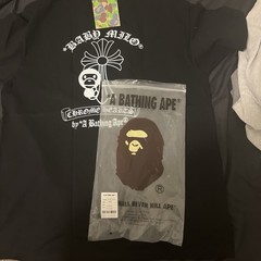 A Bathing Ape x Chrome Hearts Black Graphic Logo Tee Short Sleeve Size L