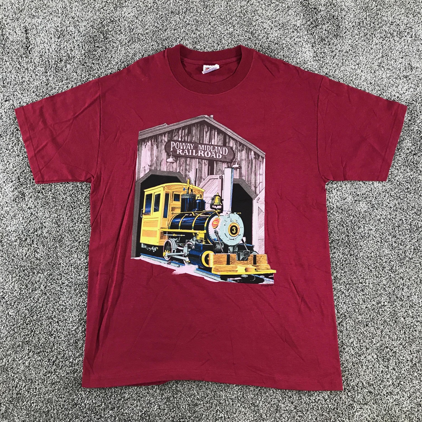 Vintage Hanes Shirt Mens Large Red Poway Midland Railroad Train Beefy-T Cotton gallery