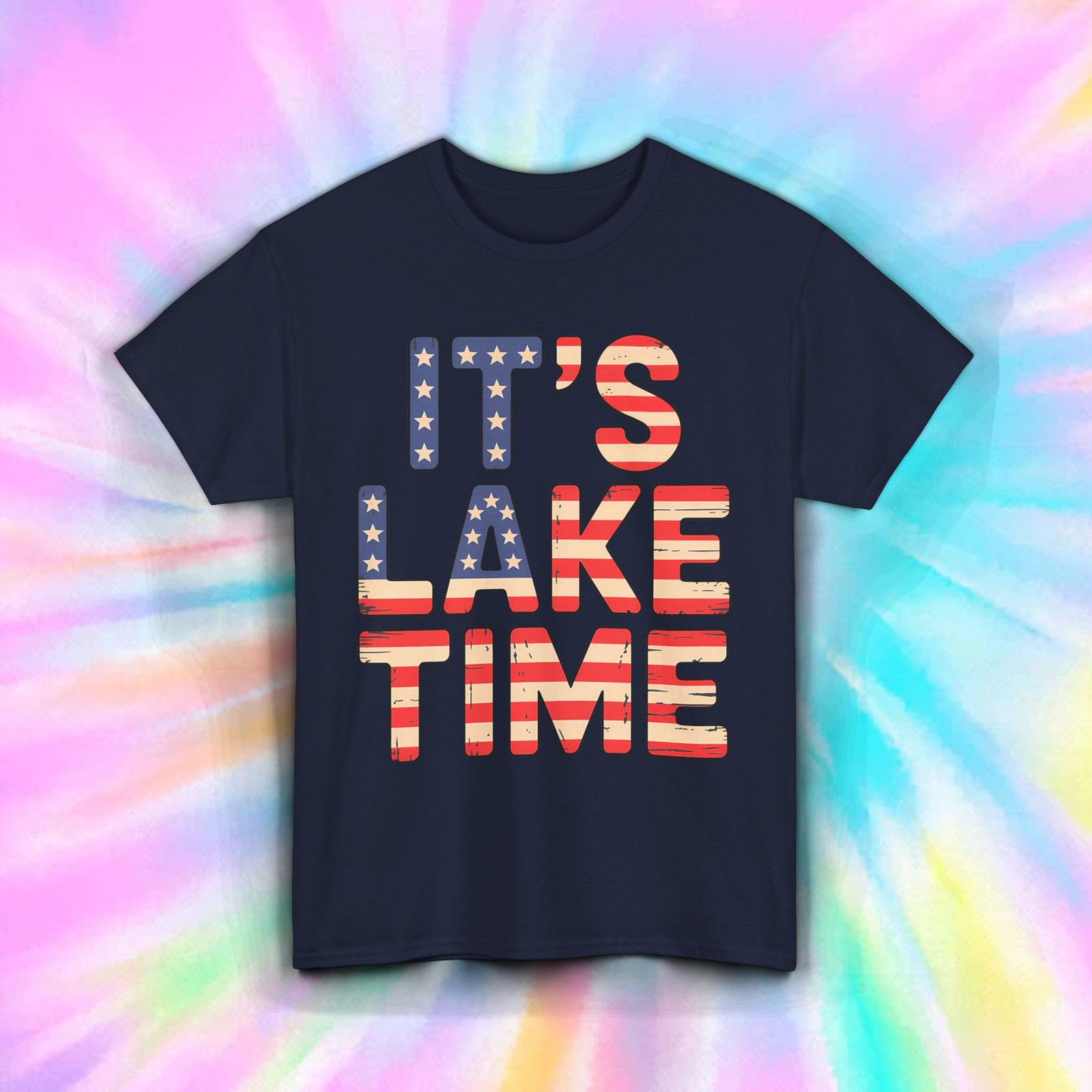 It’s Lake Time Shirt USA Flag Summer Boating Cabin Outdoors Water Tee S-5XL gallery