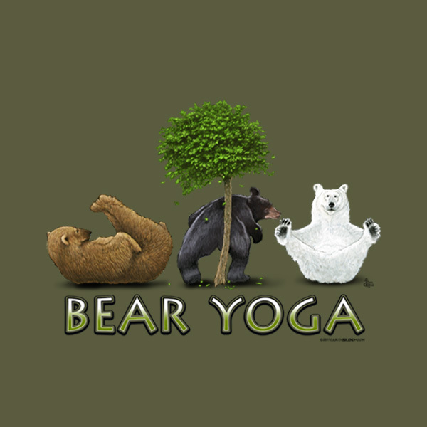 Bear Yoga T-shirt S L XL XXL NWT NEW Cotton Green Nature Humor