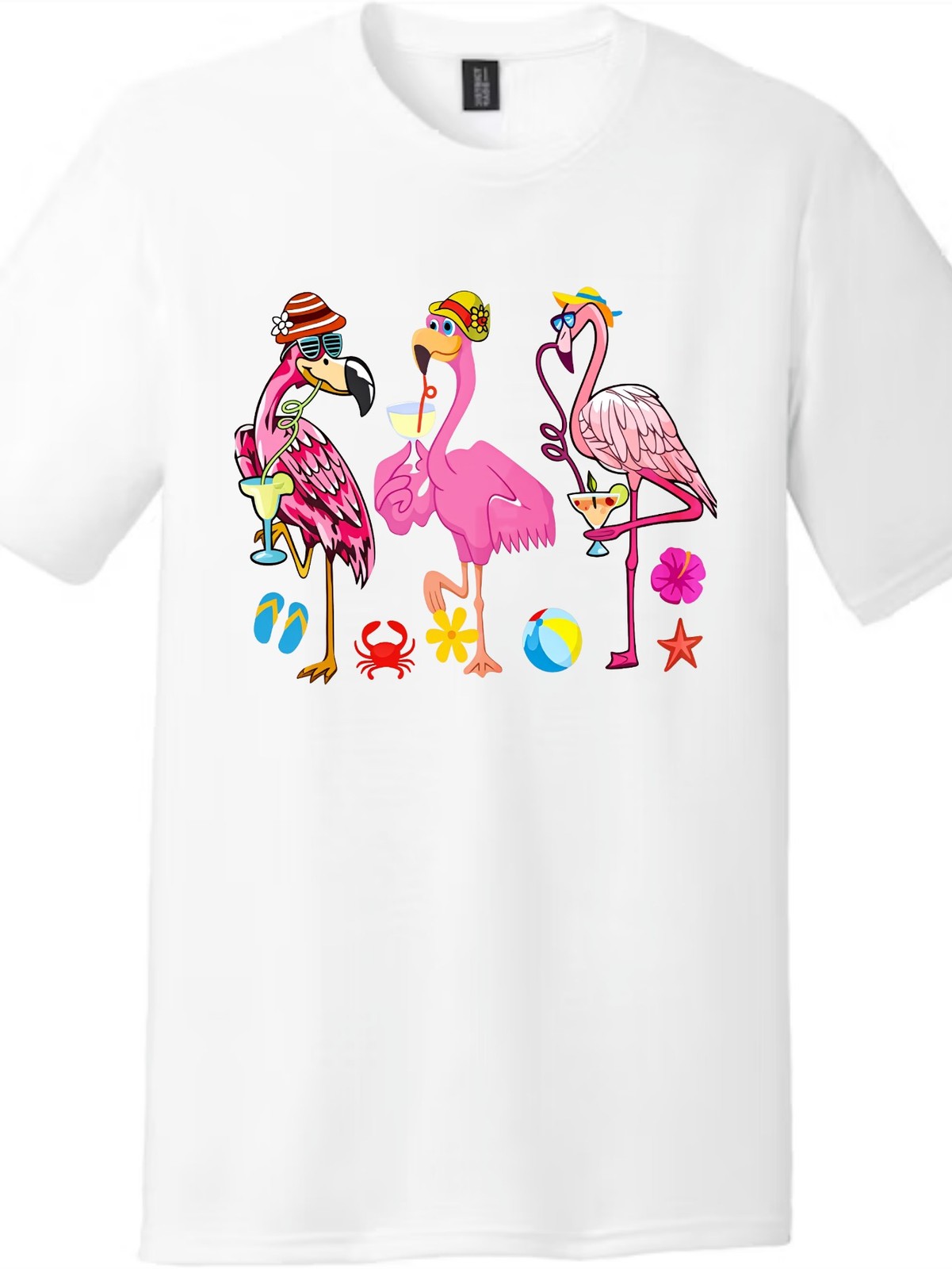 Unisex Beach Flamingo Party Cartoon T-Shirt-Summer Drink Cocktail Graphic Tees gallery