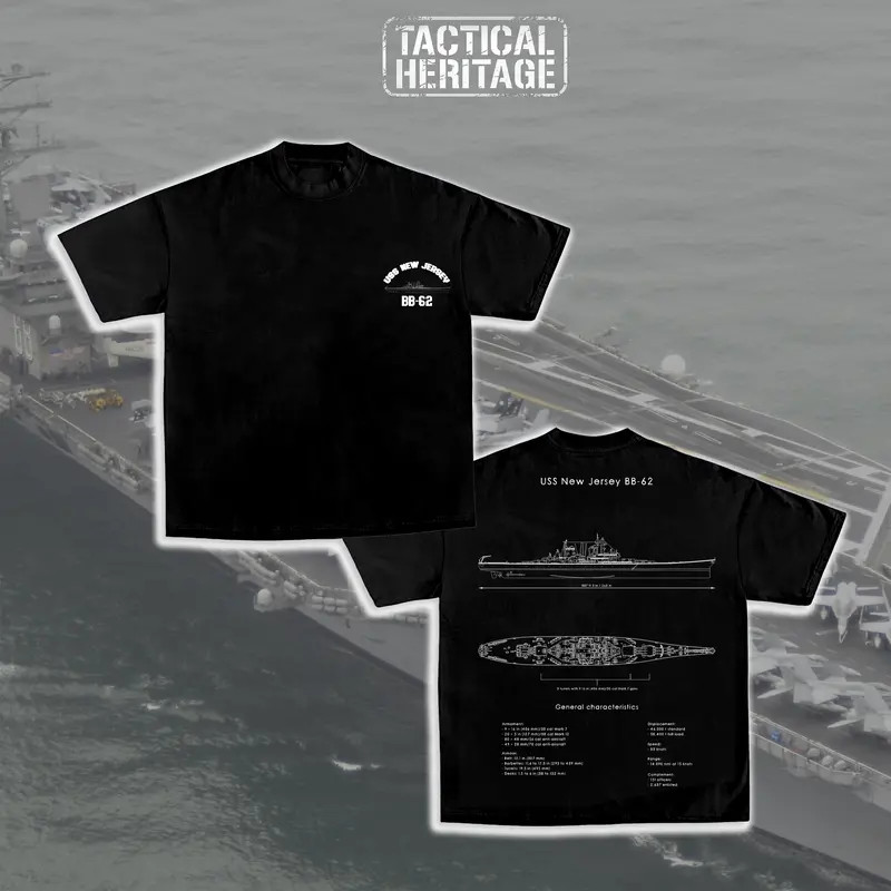 Tactical Heritage USS New Jersey BB-62 Battleship Blueprint Double-Sided T-Shirt gallery
