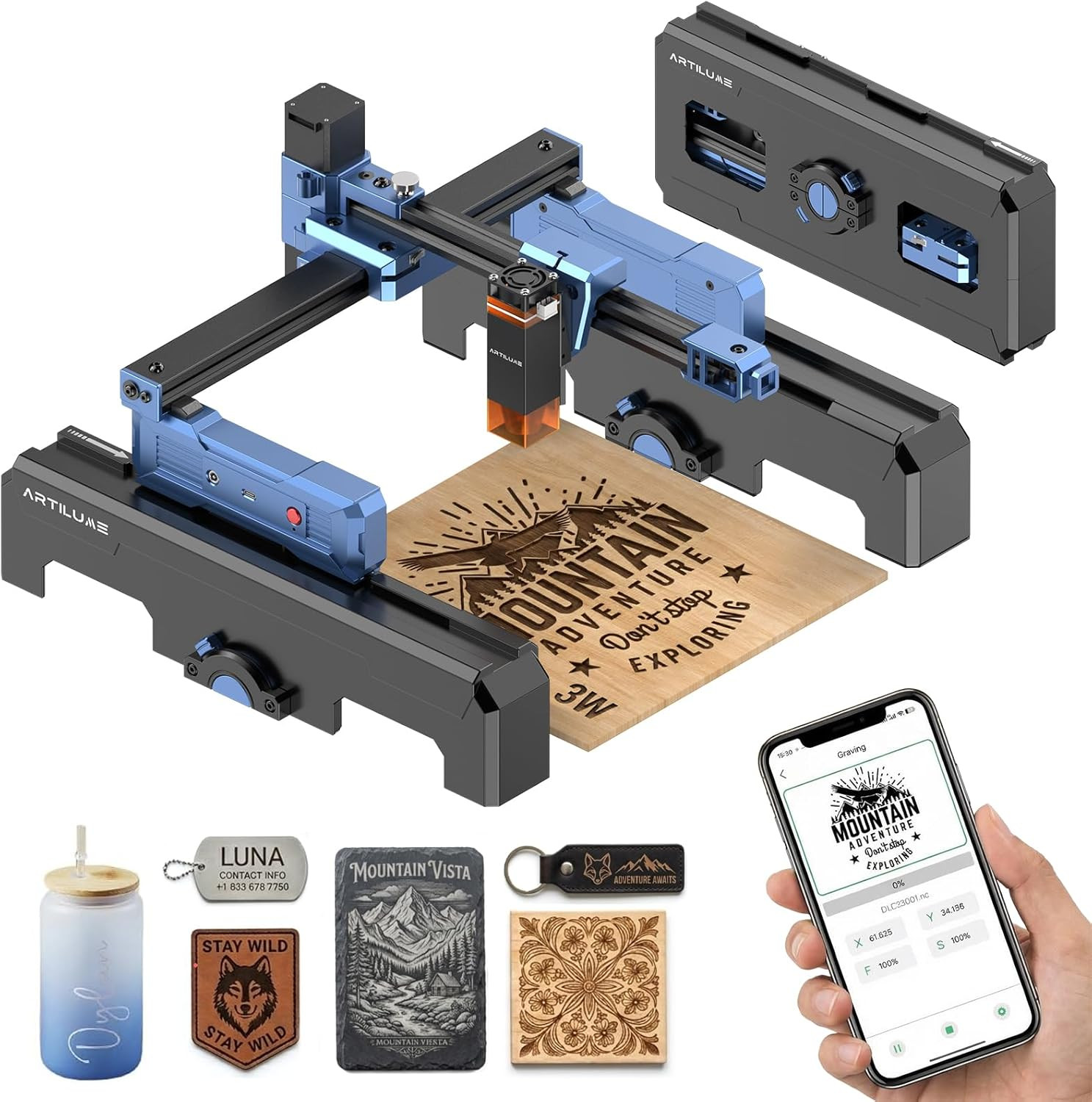 T1-P Laser Engraver 3000Mw, APP Control, Foldable Design with Height Extension a