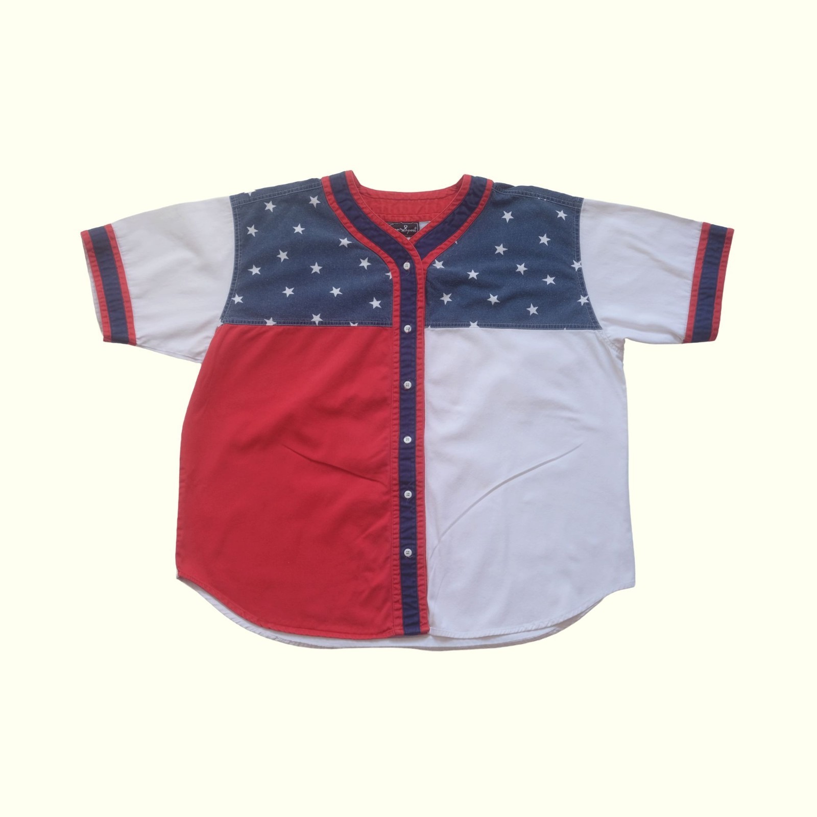 FLAG VTG 90s RETRO USA AMERICAN FLAG BASEBALL JERSEY ALL OVER PRINT SHIRT SZ XL gallery