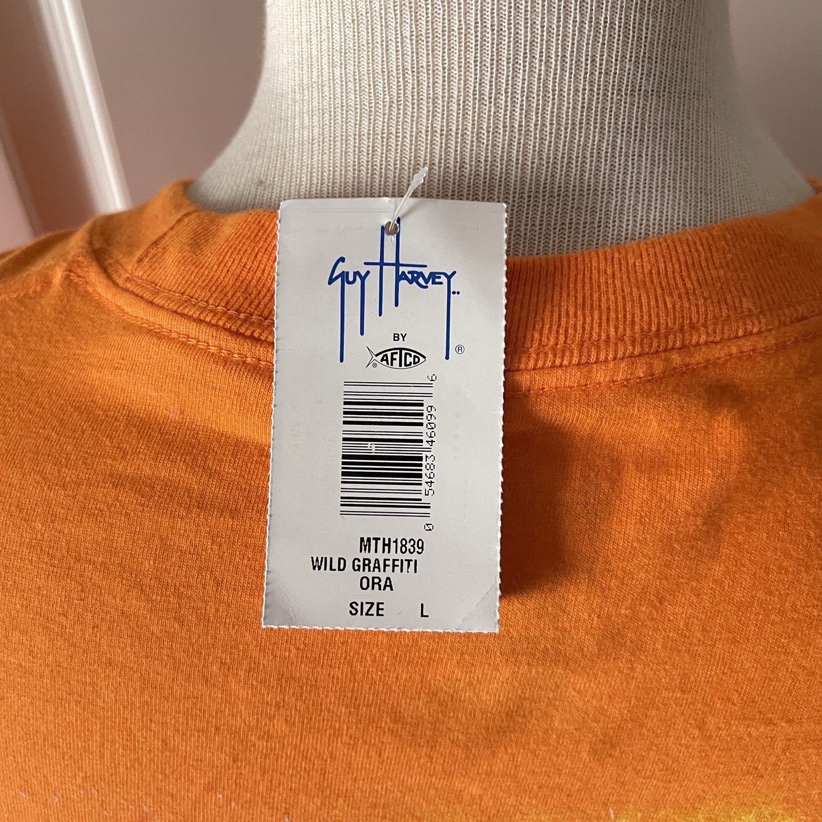 Guy Harvey AFTCO T-shirt Mens Sz L Blue Water Orange Marlin Tuna Short Sleeve gallery