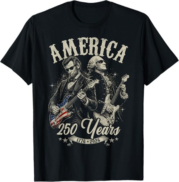 George Washington Lincoln Playing Guitar Abe Lincoln 250th T-Shirt gallery