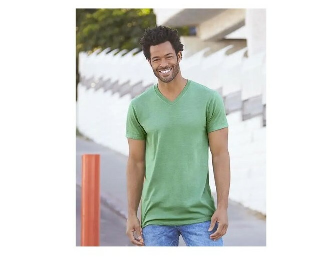 AAA ALSTYLE 5300 MENS PLAIN T SHIRT CASUAL SHORT SLEEVE HEATHER GREEN V NECK XL gallery
