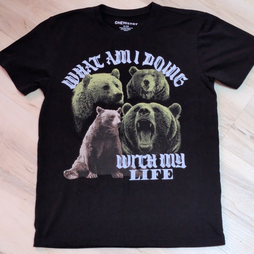 Chemistry Men’s Black Bear Graphic “What Am I Doing With My Life” Tee S