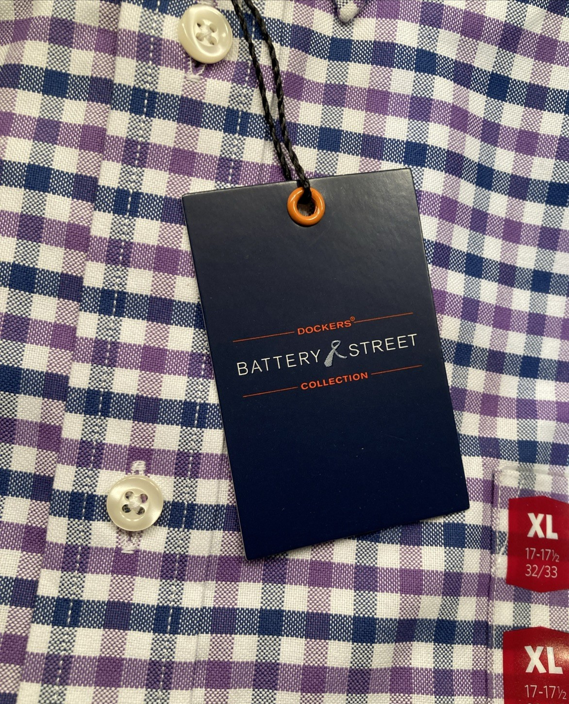 Dockers Battery Street Men’s 17-17.5 32/33 Blue Purple Check NWT gallery