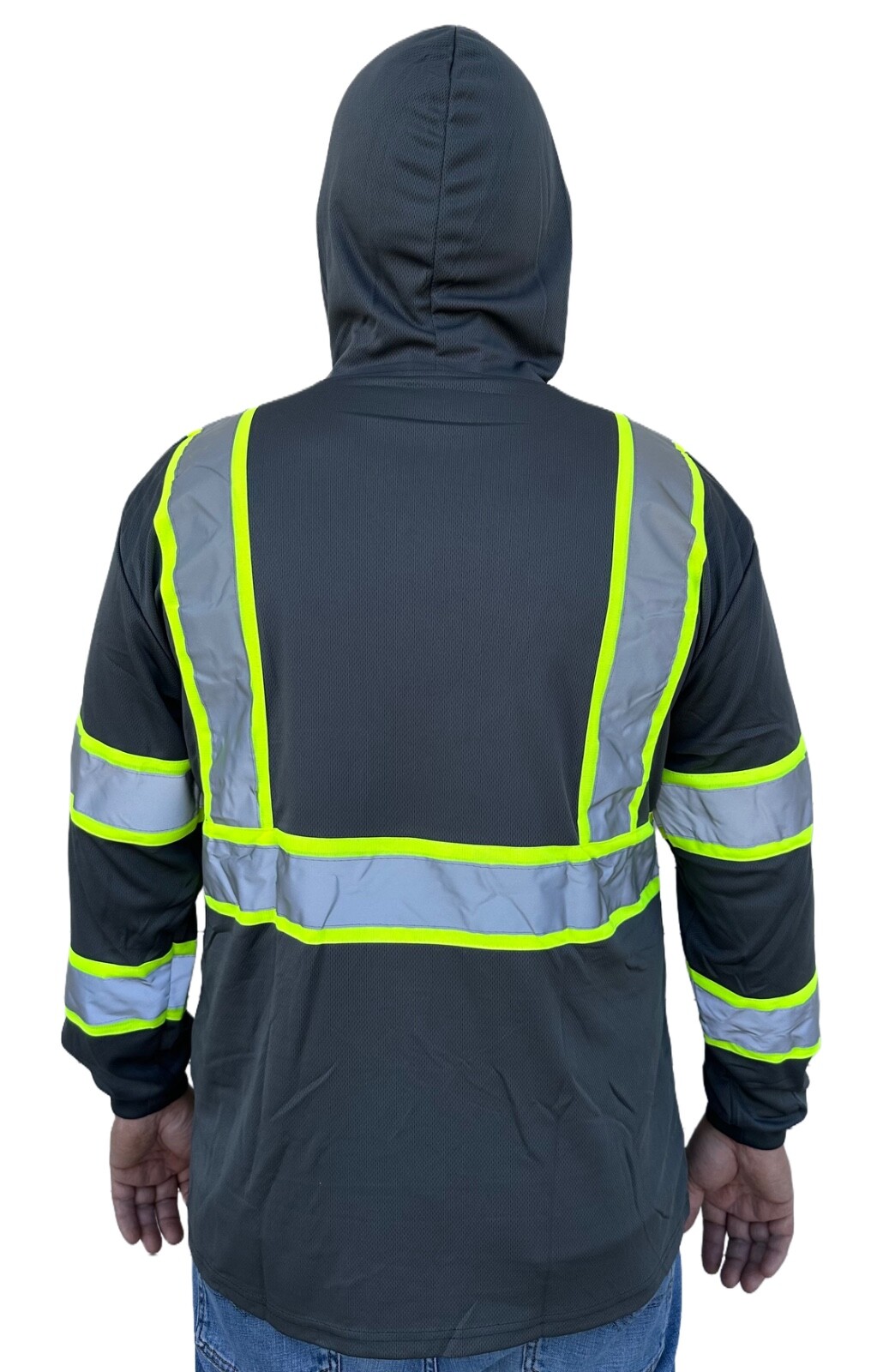 Hoodie Grey High Visibility Safety Shirt With Reflective Stripes gallery