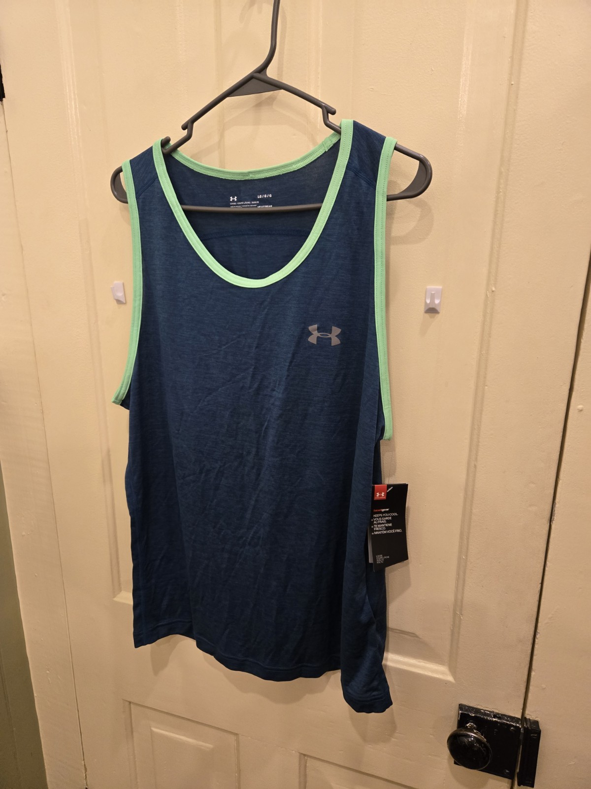 Sz L Under Armour Tech Tank HeatGear Dark Teal/Green Sleeveless Workout Shirt gallery