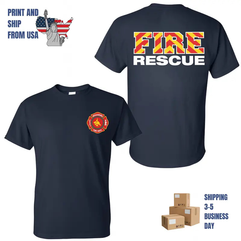 Fire Rescue Reflective Text T-Shirt classic firefighter station wear,gift
