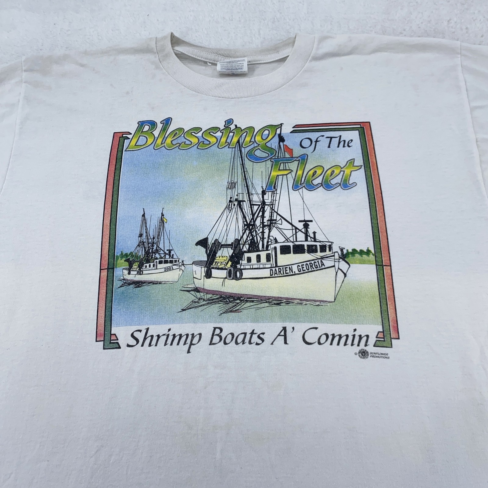 Vintage Blessing Of The Fleet Shirt Mens XL White Darien Georgia Shrimp Boat 90s