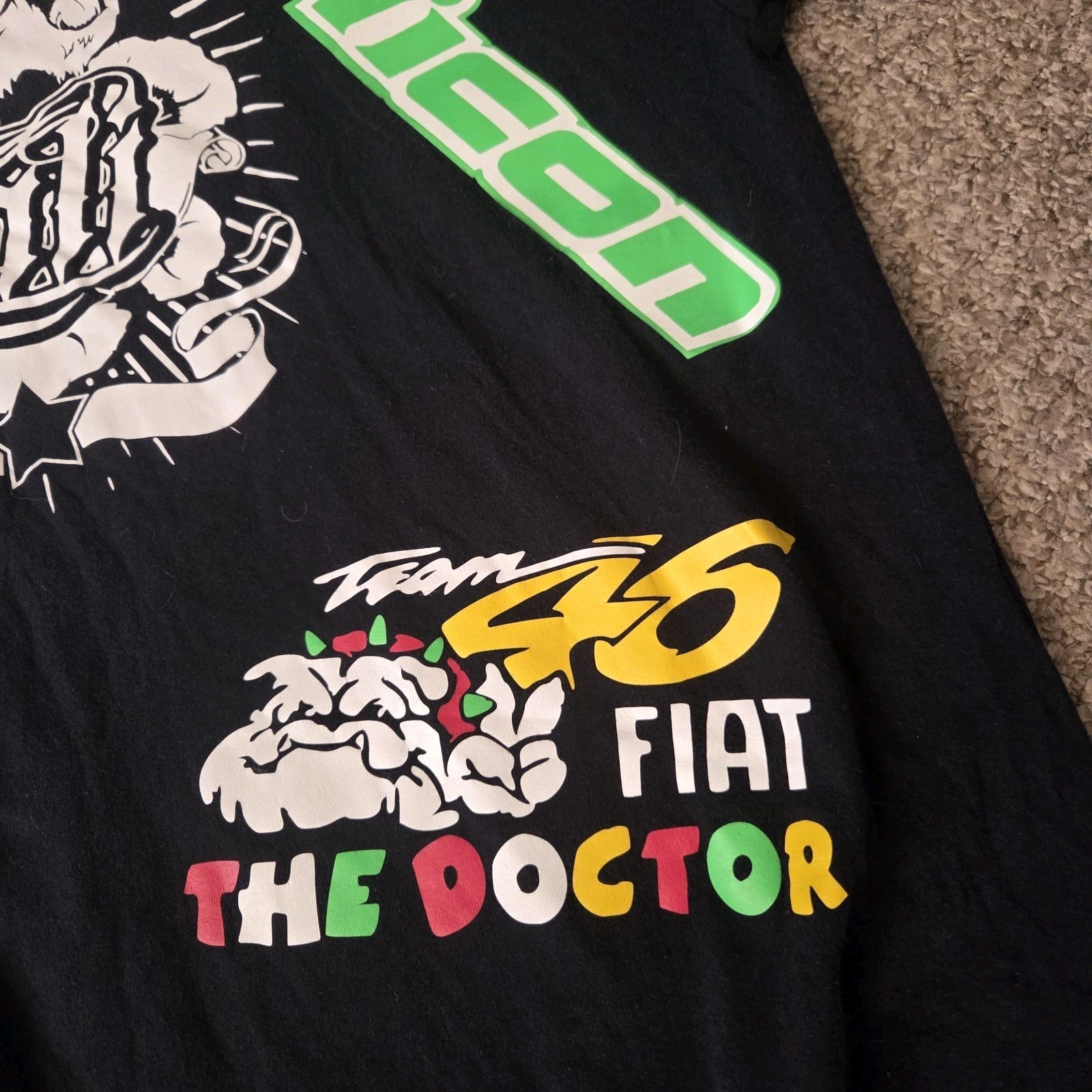 Y2K Motorcycle Racing Tshirt All Over Sponser Graphics Kawasaki Shoei Skully 2XL gallery