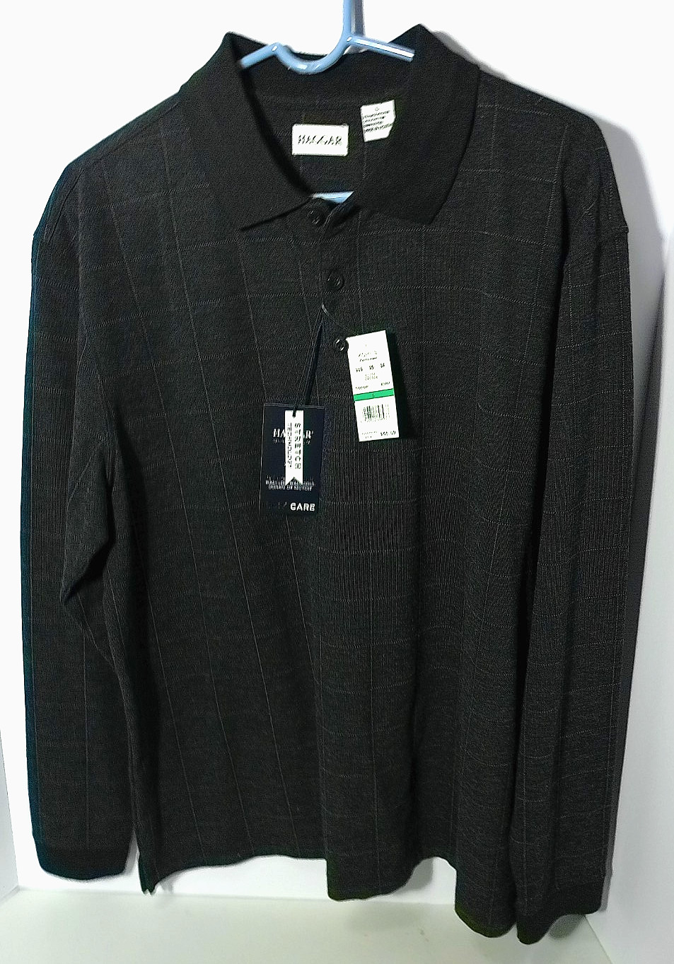 NEW Men’s Large Haggar Black long sleeves Shirt w/ 2 inch squares pattern