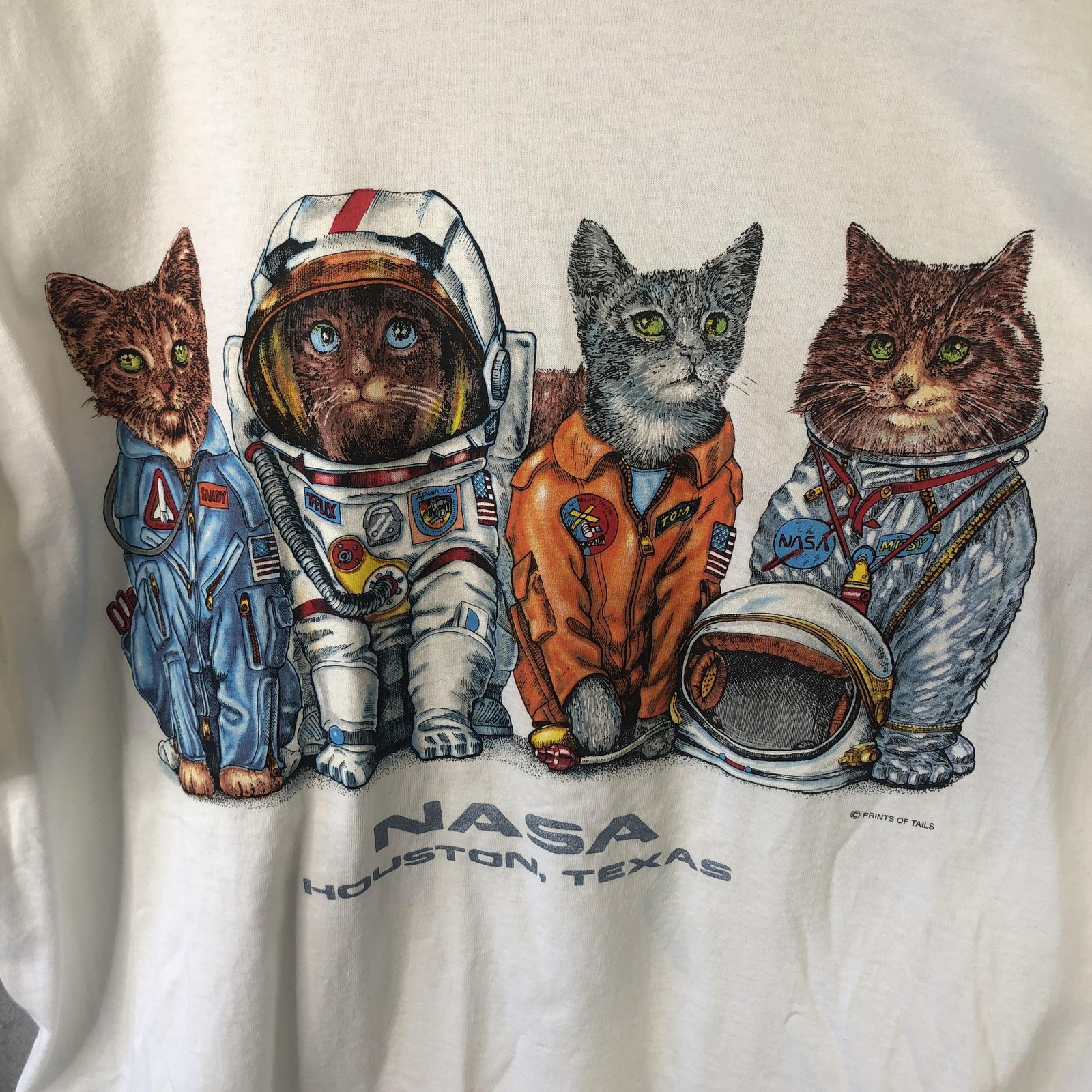 NASA Cats Shirt Mens 2XL White Delta Houston Texas Space Astronaut Graphic Tee