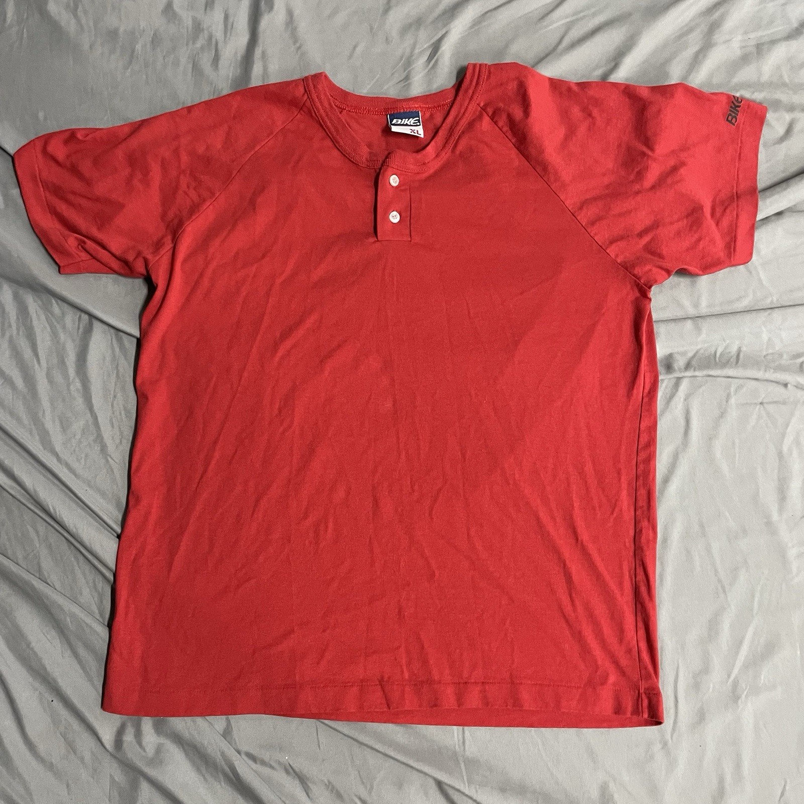 Vintage 90s Bike Blank Henley Button Red T Shirt Sz XL Made In USA Single Stitch gallery