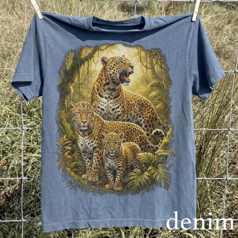 Vintage Fierce Leopard Animal Graphic Comfort Tee Big Cat Wildlife gallery