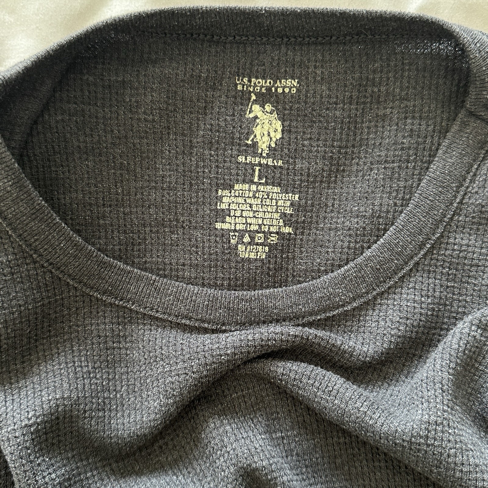 US Polo Assn. Men's Knit Sleepwear Top Size L Dark Gray Yellow Logo Long Sleeve gallery