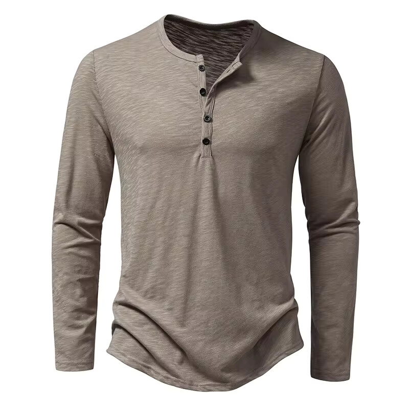 Men's Shirt Cotton Henley Neck T-Shirts Long Sleeve Casual Button Plain 25% OFF gallery