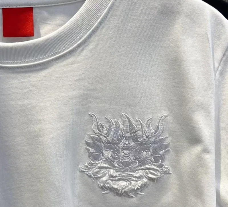 Men's Dragon Embroidery T-Shirt Casual Short Sleeve Cotton Hip Hop Tee Top gallery