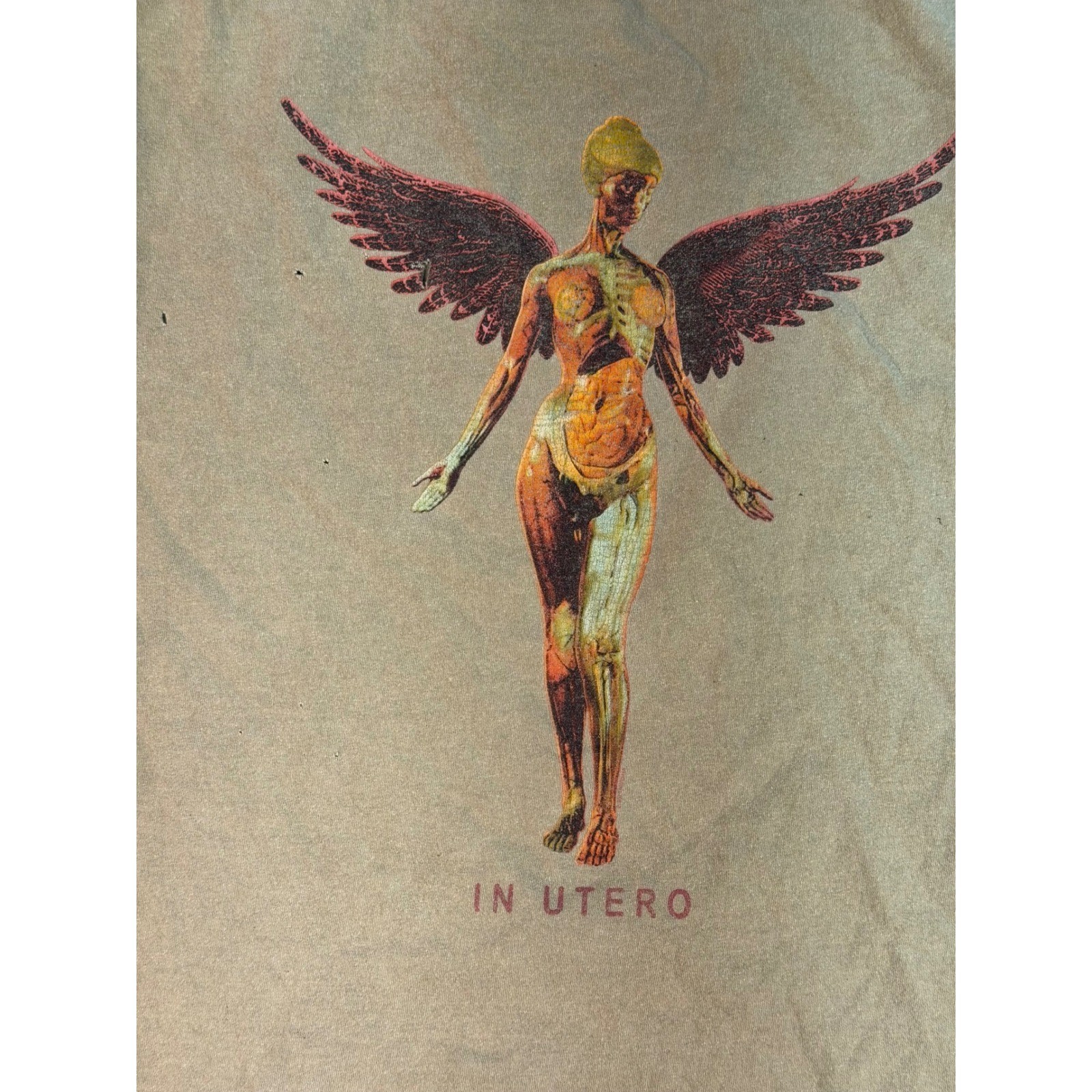 Nirvana In Utero Angel Graphic T-Shirt Tan Vintage Style Grunge Rock Mens L gallery
