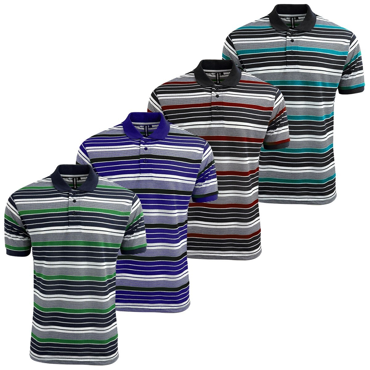 Mens Stripe Polo Pack Short Sleeve T Shirt Multi Set Casual Multipack Collar Top gallery