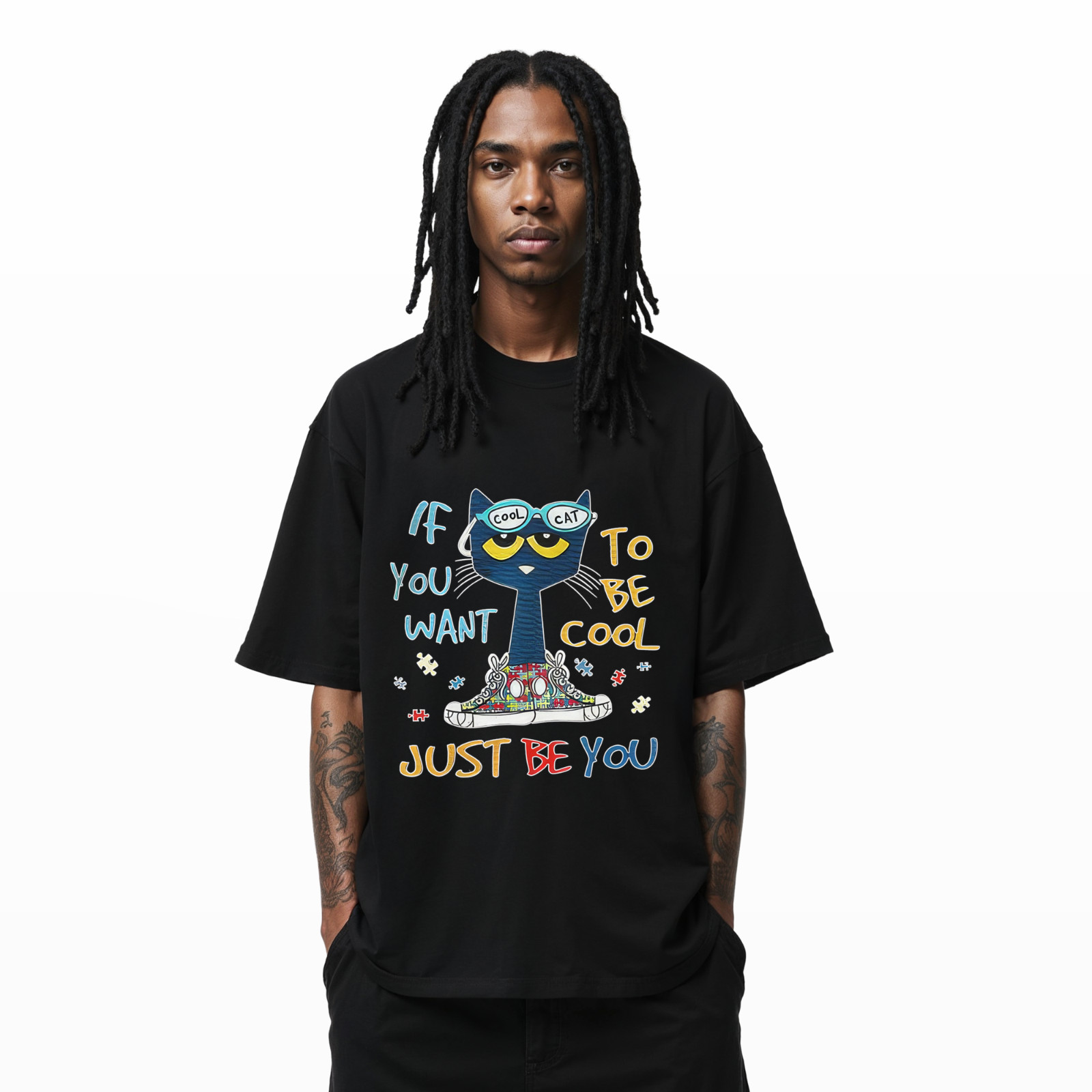 Cool Cat Graphic T-Shirt – Funny Cartoon Cat Tee with Motivational Quote A234 gallery