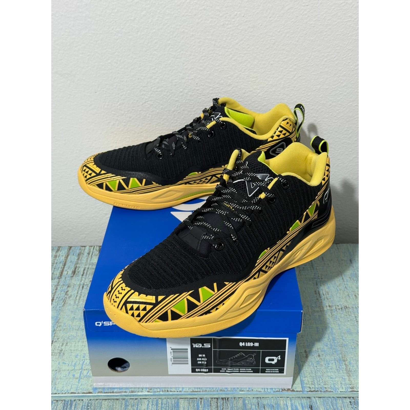 Q4 Sports Men’s Basketball Shoes Size 10.5 Black/Yellow Tribal Q4 LGS-III NIB